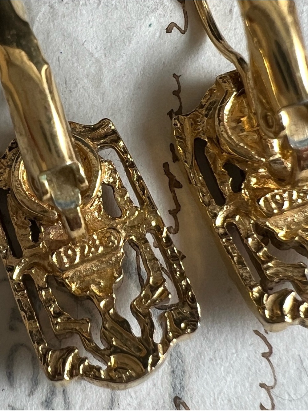 Vintage 1928 Gold-Tone Floral French Hook Earrings - Picture 3 of 7